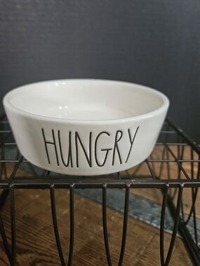 Rae Dunn White Ceramic Pet Bowl with HUNGRY Lettering